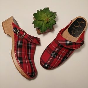 Cape Clogs Highlands Red Size 41 Plaid Wood Clogs